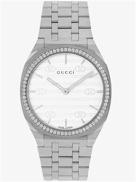 gucci 25h watch 34mm|Gucci gunmetal tone chronograph watch.